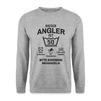 Angler 50. Geburtstag Angeln Lustig 50 Jahre - Unisex Pullover - Weißgrau meliert - Vorne - Alina (178cm) & Michal (187cm)