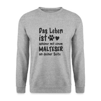 Malteser Hund Hundehalter Lustiges Malteser - Unisex Pullover - Weißgrau meliert - Vorne - Alina (178cm) & Michal (187cm)