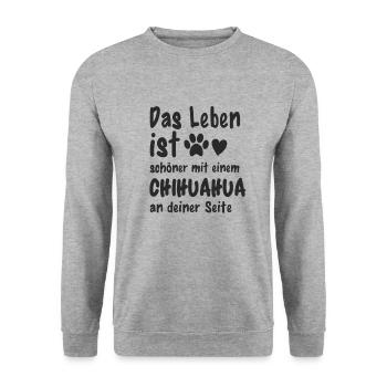 Chihuahua Hund Hundehalter Lustiges Hunde - Unisex Pullover - Weißgrau meliert - Vorne - Alina (178cm) & Michal (187cm)