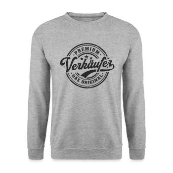 Verkäufer Original Lustiges Verkäuferin - Unisex Pullover - Weißgrau meliert - Vorne - Alina (178cm) & Michal (187cm)
