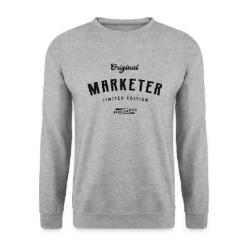 Marketer Limited Edition Lustiges Marketing - Unisex Pullover - Weißgrau meliert - Vorne - Alina (178cm) & Michal (187cm)
