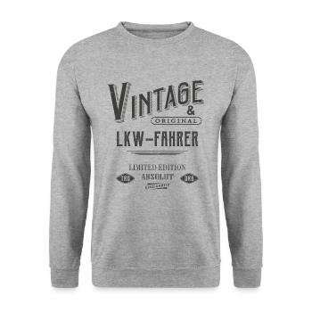 LKW Fahrer Vintage - Unisex Pullover - Weißgrau meliert - Vorne - Alina (178cm) & Michal (187cm)