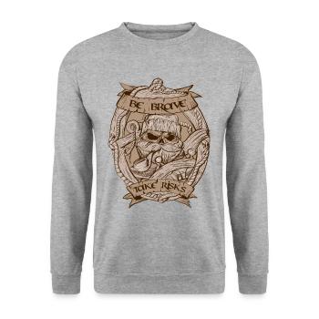 Totenkopf Kapitän Vintage Design - Unisex Pullover - Weißgrau meliert - Vorne - Alina (178cm) & Michal (187cm)