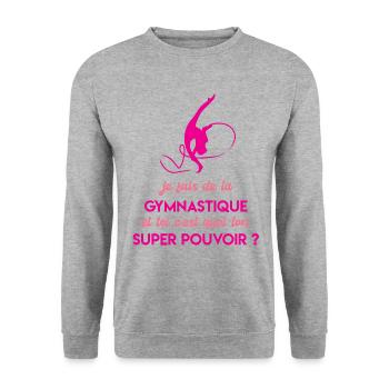Je fais de la gymnastique et toi ton super pouvoir - Sweat-shirt Unisexe - gris chiné - Devant - Alina (178cm) & Michal (187cm)