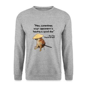 The Art Of War Meme CSGO Meme Samurai Doge - Unisex Pullover - Weißgrau meliert - Vorne - Alina (178cm) & Michal (187cm)