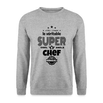 super chef 100% génial t-shirt humour - Sweat-shirt Unisexe - gris chiné - Devant - Alina (178cm) & Michal (187cm)