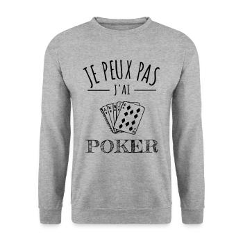 je peux pas j’ai poker humour jeu de cartes - Sweat-shirt Unisexe - gris chiné - Devant - Alina (178cm) & Michal (187cm)