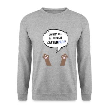 Du bist der beste Katzenpapa braun - Unisex Pullover - Weißgrau meliert - Vorne - Alina (178cm) & Michal (187cm)