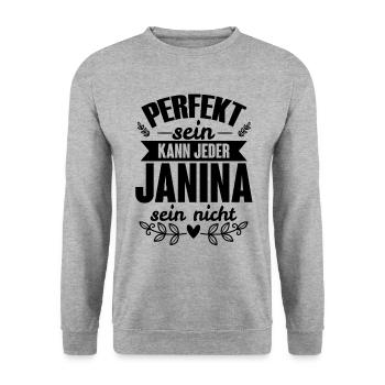 Janina - Perfekt Sein Kann Jeder Janina Nicht - Unisex Pullover - Weißgrau meliert - Vorne - Alina (178cm) & Michal (187cm)