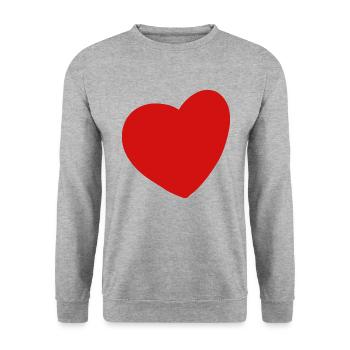 Coeur rouge asymétrique - Sweat-shirt Unisexe - gris chiné - Devant - Alina (178cm) & Michal (187cm)