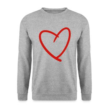 rotes Herz gezeichnet - Unisex Pullover - Weißgrau meliert - Vorne - Alina (178cm) & Michal (187cm)