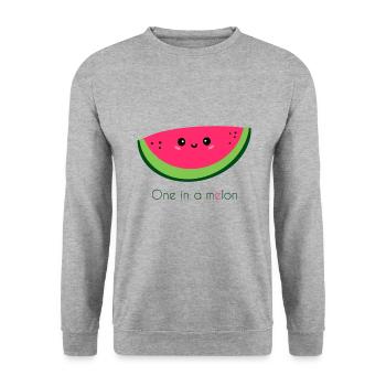 one in a melon - funny fruit quote - Sweat-shirt Unisexe - gris chiné - Devant - Alina (178cm) & Michal (187cm)