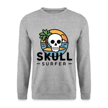 Skull Surfing - Totenkopf mit Surfbrett - Unisex Pullover - Weißgrau meliert - Vorne - Alina (178cm) & Michal (187cm)