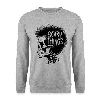 Scary Things - Skull Totenkopf - Unisex Pullover - Weißgrau meliert - Vorne - Alina (178cm) & Michal (187cm)