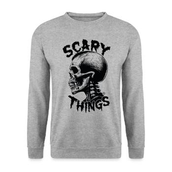 Scary Things - Skull Totenkopf - Unisex Pullover - Weißgrau meliert - Vorne - Alina (178cm) & Michal (187cm)