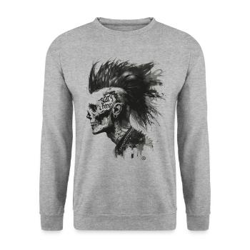 Scary Things - Skull Totenkopf - Unisex Pullover - Weißgrau meliert - Vorne - Alina (178cm) & Michal (187cm)