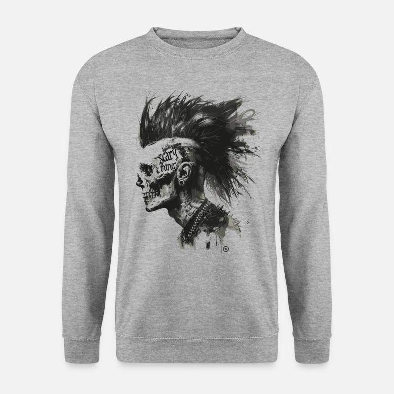 Scary Things - Skull Totenkopf - Unisex Pullover - Weißgrau meliert