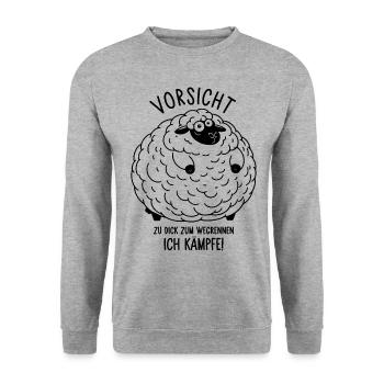 Schaf - Vorsicht zu dick zum wegrennen Ich kämpfe - Unisex Pullover - Weißgrau meliert - Vorne - Alina (178cm) & Michal (187cm)