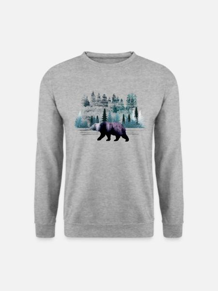 Bär auf Wanderschaft - Unisex Pullover - Weißgrau meliert