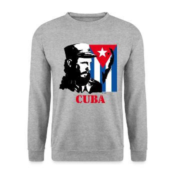 Cuba Fidel Castro - RAHMENLOS Bestseller Geschenk - Unisex Pullover - Weißgrau meliert - Vorne - Alina (178cm) & Michal (187cm)