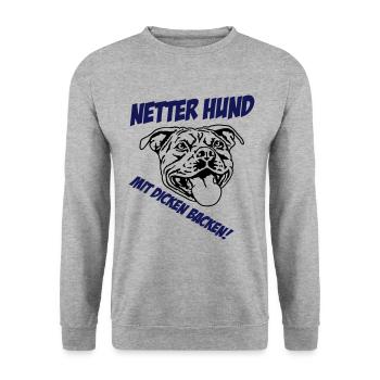 Netter Hund mit dicken Backen schwarz - Unisex Pullover - Weißgrau meliert - Vorne - Alina (178cm) & Michal (187cm)