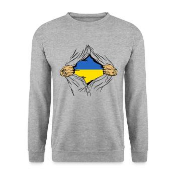 Drapeau de l’Ukraine Vintage Drapeau ukrainien d’occasion Look - Sweat-shirt Unisexe - gris chiné - Devant - Alina (178cm) & Michal (187cm)