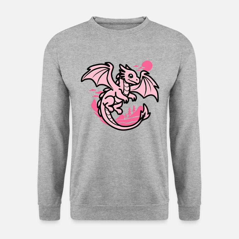 Rosa Drache - Unisex Pullover - Weißgrau meliert