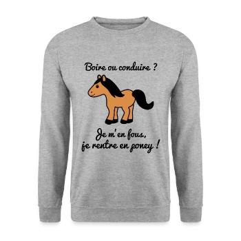 boire ou conduire poney, humour,citation,alcool - Sweat-shirt Unisexe - gris chiné - Devant - Alina (178cm) & Michal (187cm)