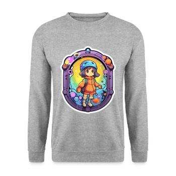 Cute Cartoon Dimension Traveler - Unisex Pullover - Weißgrau meliert - Vorne - Alina (178cm) & Michal (187cm)