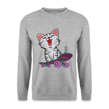 CAT ON SKATEBOARD - Unisex Sweatshirt - salt & pepper - Front - Alina (178cm) & Michal (187cm)