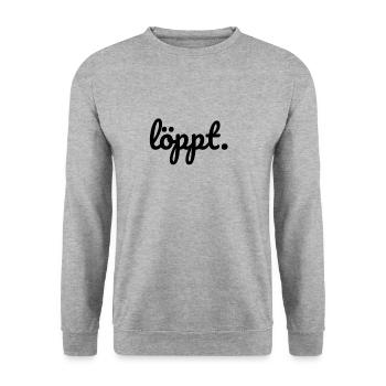 Löppt läuft Plattdeutsch - Unisex Pullover - Weißgrau meliert - Vorne - Alina (178cm) & Michal (187cm)