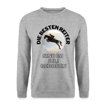 Die BESTEN REITER sind im JULI geboren - Pferd - Unisex Pullover - Weißgrau meliert - Vorne - Alina (178cm) & Michal (187cm)