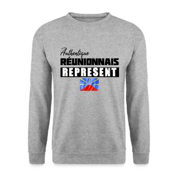 Authentique Réunionnais Cadeau Homme île Réunion - Sweat-shirt Unisexe - gris chiné - Devant - Alina (178cm) & Michal (187cm)
