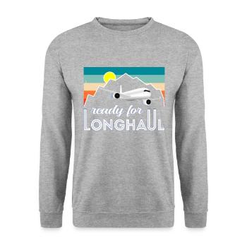A350 Ready for Longhaul - Geschenk Pilot - Unisex Pullover - Weißgrau meliert - Vorne - Alina (178cm) & Michal (187cm)