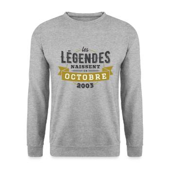 Les légendes naissent en octobre 2003 anniversaire - Sweat-shirt Unisexe - gris chiné - Devant - Alina (178cm) & Michal (187cm)
