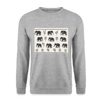 Elephants Yoruba(avec fond blanc) - Sweat-shirt Unisexe - gris chiné - Devant - Alina (178cm) & Michal (187cm)