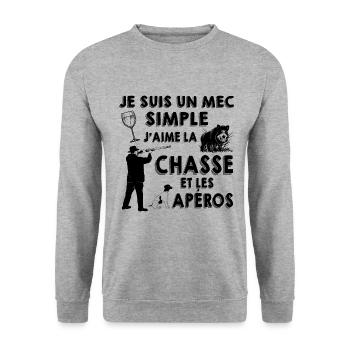 Chasse et Apéro Pour Un Mec Simple Cadeau Papa - Sweat-shirt Unisexe - gris chiné - Devant - Alina (178cm) & Michal (187cm)