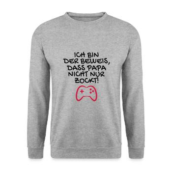 Ich bin der Beweis dass Papa nicht nur zockt - Unisex Pullover - Weißgrau meliert - Vorne - Alina (178cm) & Michal (187cm)