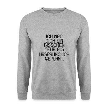 Spruch Ich mag dich ein bisschen mehr - Unisex Pullover - Weißgrau meliert - Vorne - Alina (178cm) & Michal (187cm)
