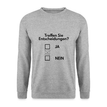 Entscheidung treffen lustig - Unisex Pullover - Weißgrau meliert - Vorne - Alina (178cm) & Michal (187cm)