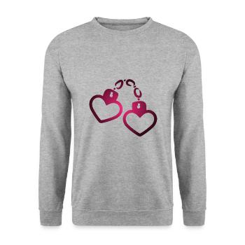Handschelle Herz - Unisex Pullover - Weißgrau meliert - Vorne - Alina (178cm) & Michal (187cm)