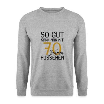 70 Geburtstag - Unisex Pullover - Weißgrau meliert - Vorne - Alina (178cm) & Michal (187cm)