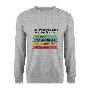 Ich spare für den Führerschein - Unisex Pullover - Weißgrau meliert - Vorne - Alina (178cm) & Michal (187cm)