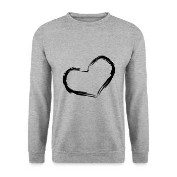 Herz Design Bürste Schwarz - Unisex Pullover - Weißgrau meliert - Vorne - Alina (178cm) & Michal (187cm)