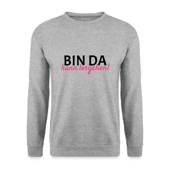 Bin da Kann losgehen - Unisex Pullover - Weißgrau meliert - Vorne - Alina (178cm) & Michal (187cm)