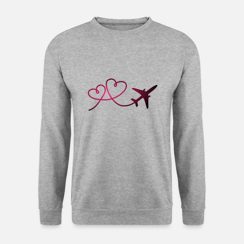 Flugzeug Flieger mit Herz Pilot - Unisex Pullover - Weißgrau meliert