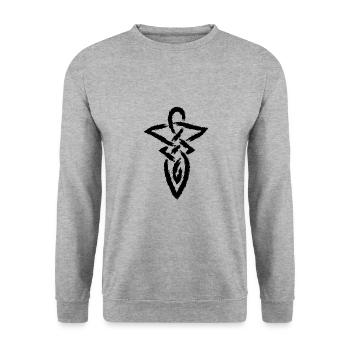 Keltischer Knoten Unendlichkeit Symbol - Unisex Pullover - Weißgrau meliert - Vorne - Alina (178cm) & Michal (187cm)