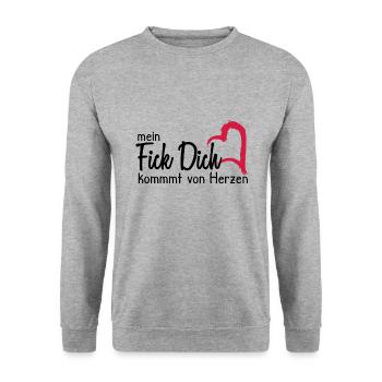 Mein Fick dich kommt von Herzen - Unisex Pullover - Weißgrau meliert - Vorne - Alina (178cm) & Michal (187cm)
