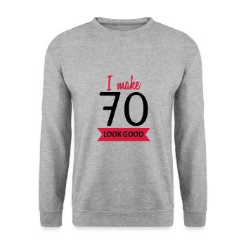 70. Geburtstag Spruch lustig - Unisex Pullover - Weißgrau meliert - Vorne - Alina (178cm) & Michal (187cm)