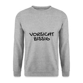 Vorsicht Bissig Mundschutz Nasenschutz - Unisex Pullover - Weißgrau meliert - Vorne - Alina (178cm) & Michal (187cm)